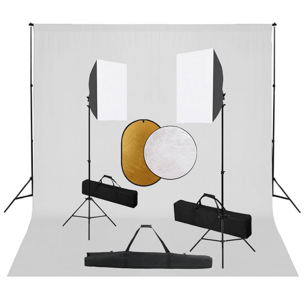 vidaXL Zestaw studyjny Zestaw studyjny z lampami softbox tłem i blendami 3067053