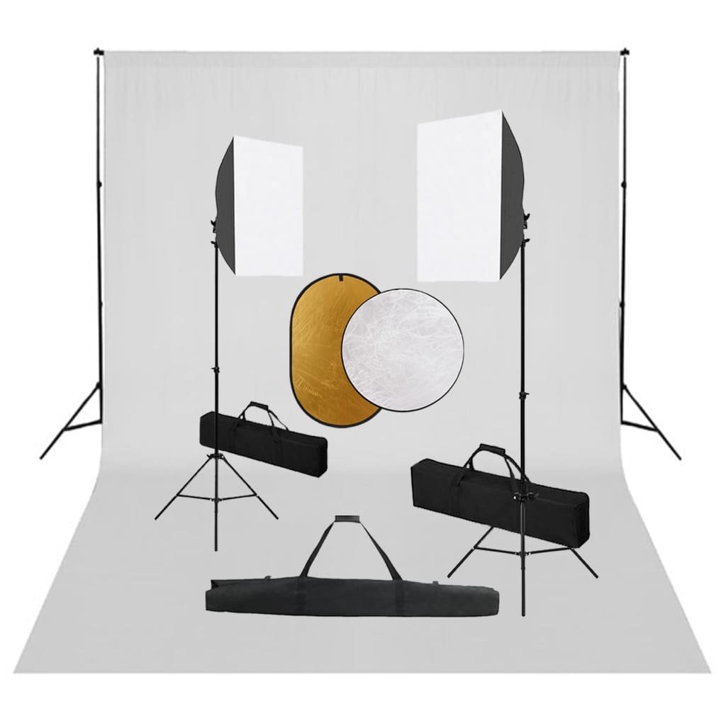 vidaXL Zestaw studyjny Zestaw studyjny z lampami softbox tłem i blendami 3067056