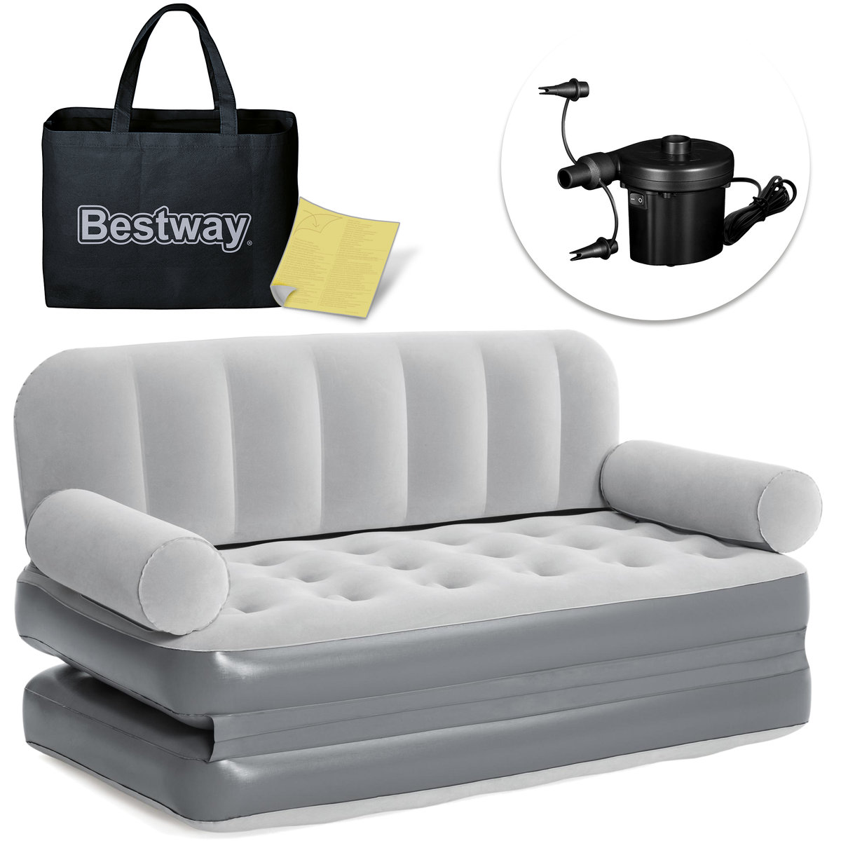 Welurowa Sofa 2w1 nadmuchiwana z pompką, materac dmuchany do spania, dwuosobowy 75073 Bestway