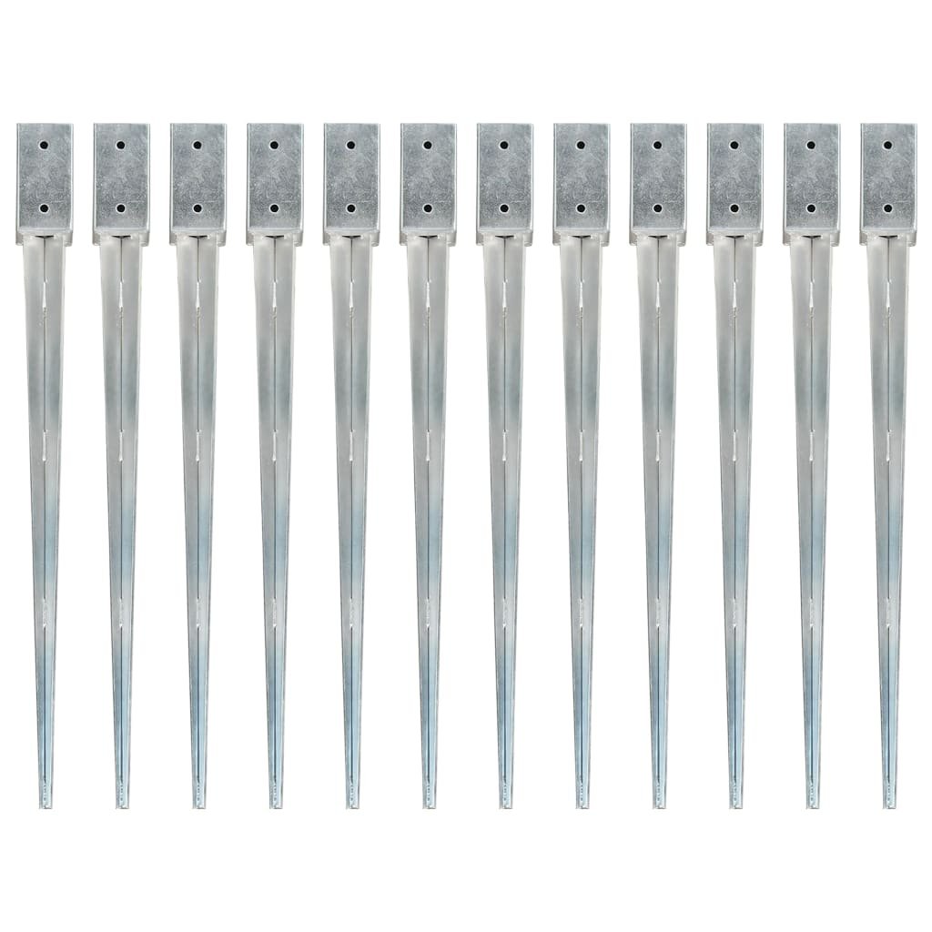 Vida Kołki gruntowe 12 szt. srebrne 7x7x90 cm stal galwanizowana V-145406