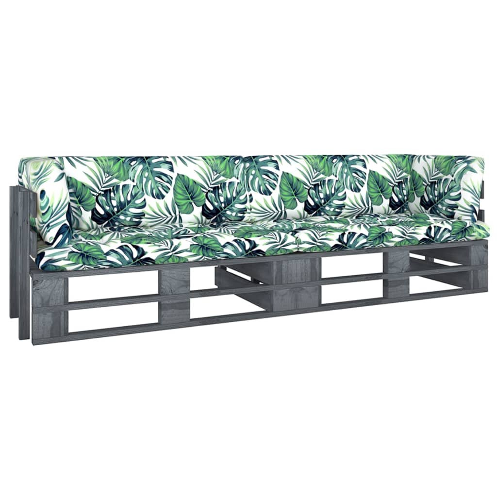 vidaXL Sofa 2-osobowa z palet, z poduszkami, szara, drewno sosnowe
