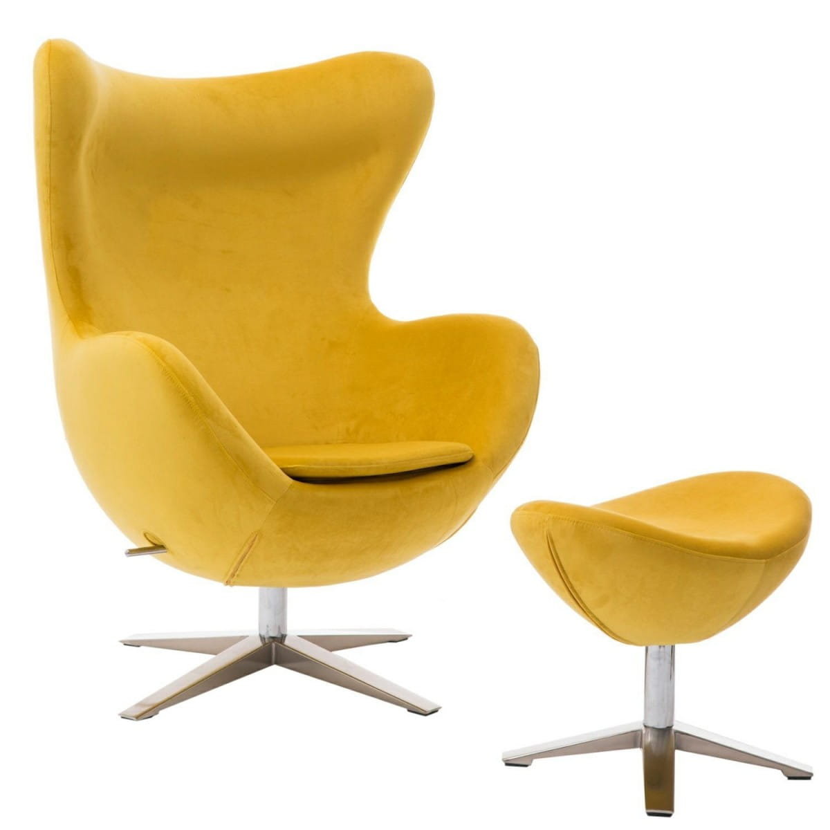 D2.Design Fotel Jajo Velvet żółty z podnóżkiem 174714