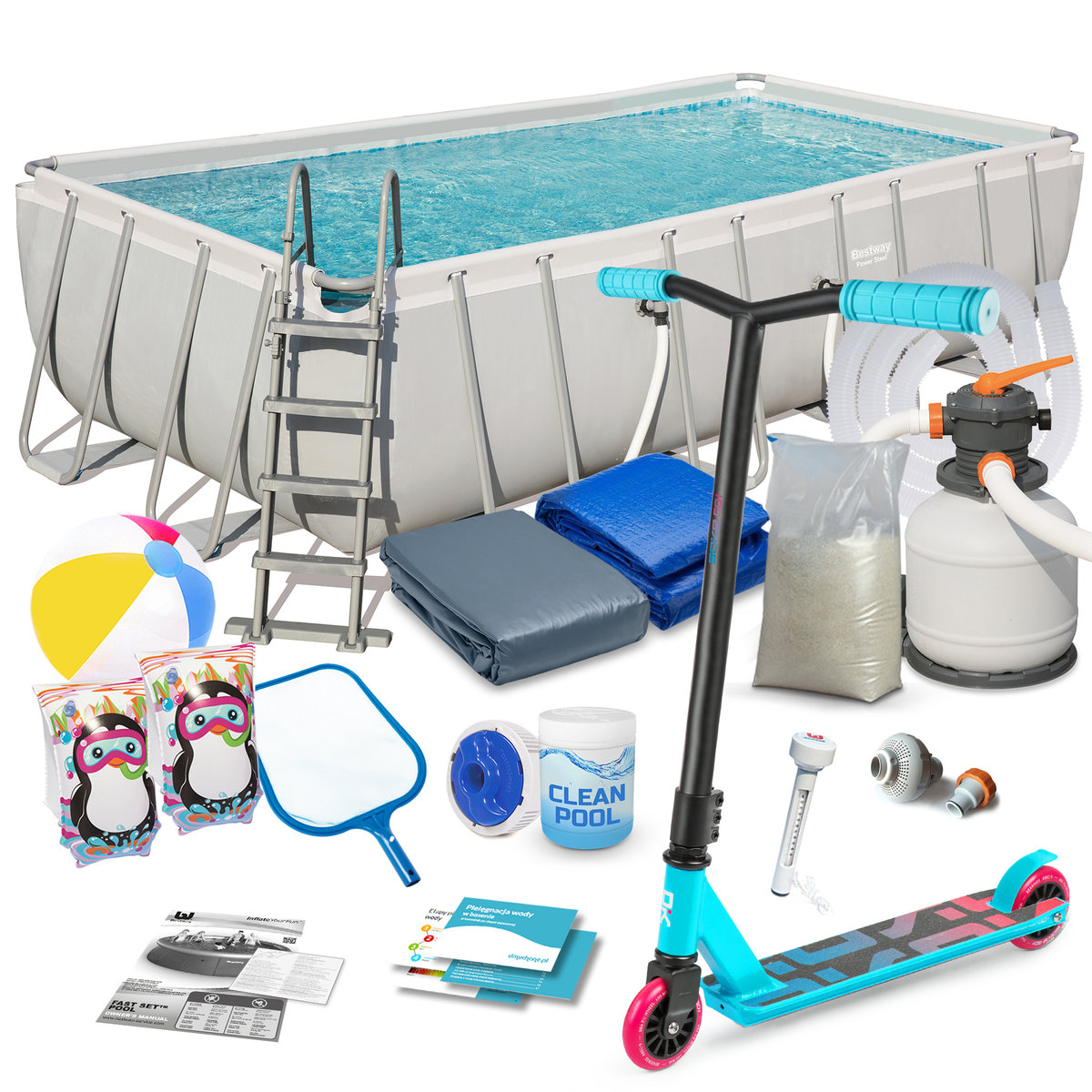Bestway Basen ogrodowy stelażowy 549 x 274 x 122 cm 17w1 56466 + hulajnoga 56466-17W1-1541