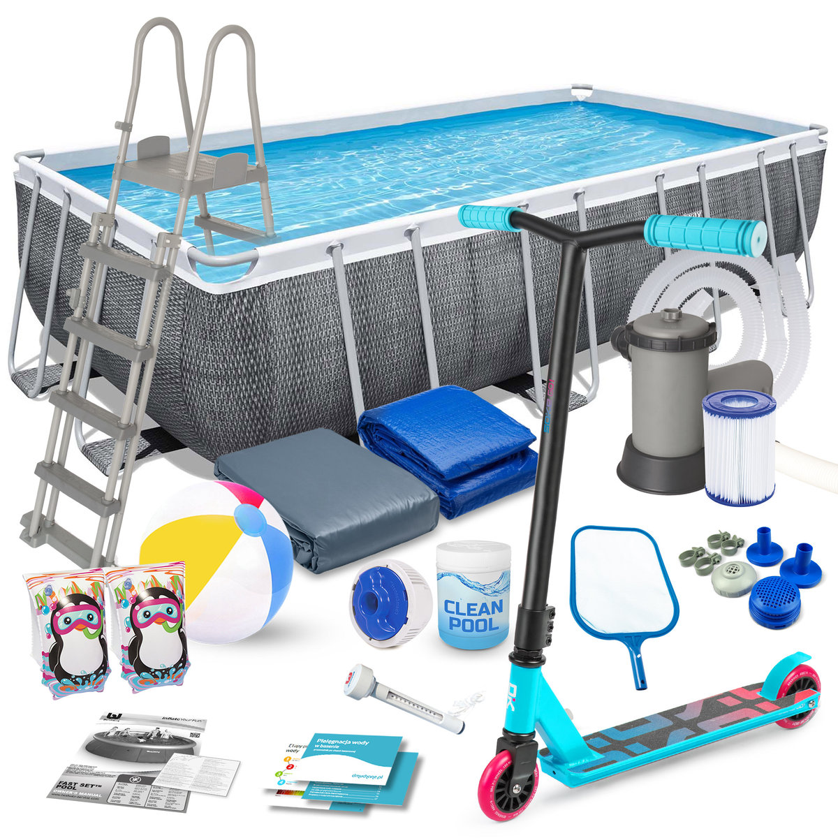 Bestway Basen ogrodowy stelażowy 549 x 274 x 122 cm 17w1 56998 + hulajnoga 56998-17w1-1541