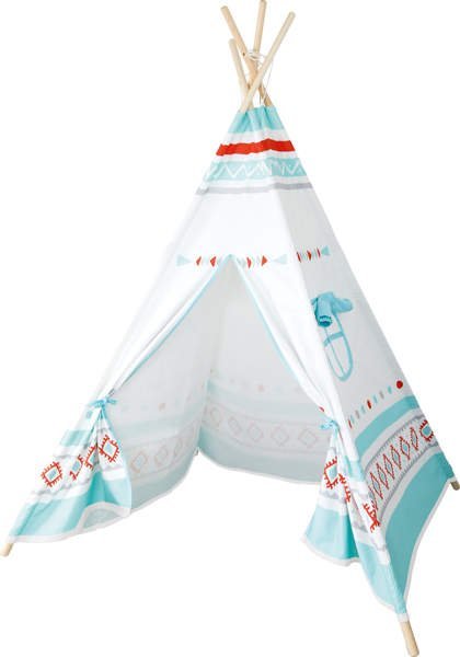 Small Foot 11216 Tipi namiot do zabawy z drewna i bawełny, kolorowe miejsce wyciągania w pięknym indyjskim stylu, łatwy montaż i demontaż, idealnie nadaje się do zabawy i zabawy w pokoju dziecięcym, p