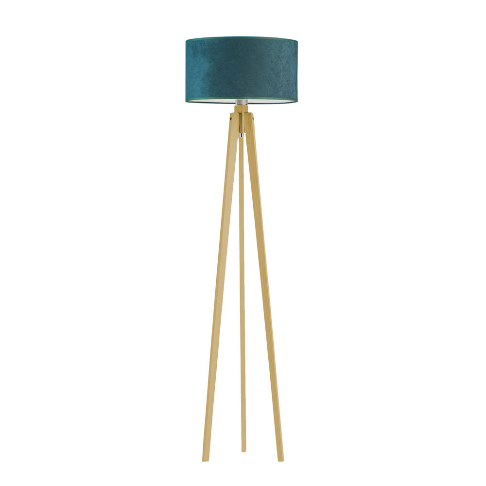 Lysne, Lampa stojąca do salonu na dębowym stelażu Miami Velur, Zieleń butelkowa