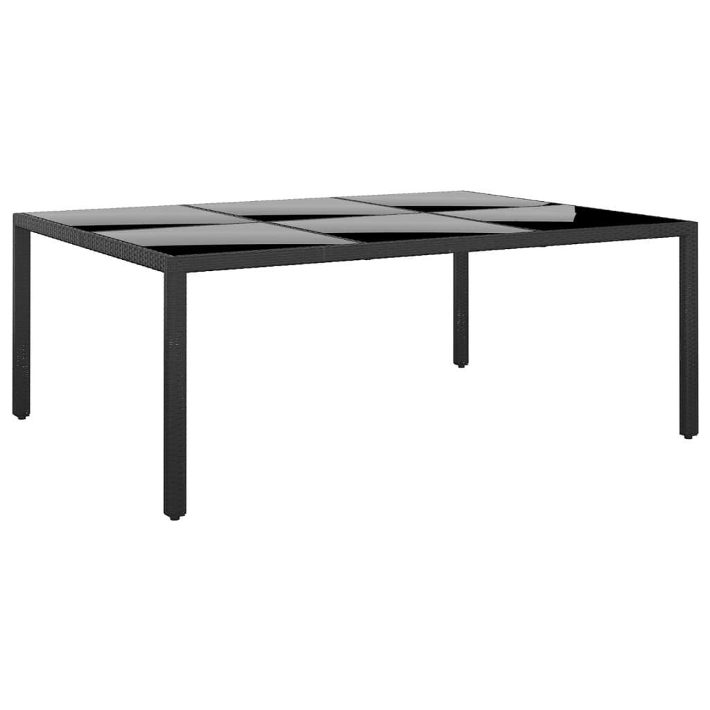 vidaXL Stół ogrodowy, 200x150x75 cm, szkło i rattan PE, czarny