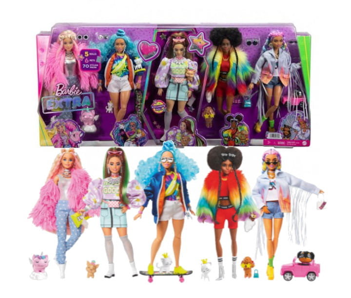 Mattel Barbie Extra Zestaw 5 Lalek Z Akcesoriami
