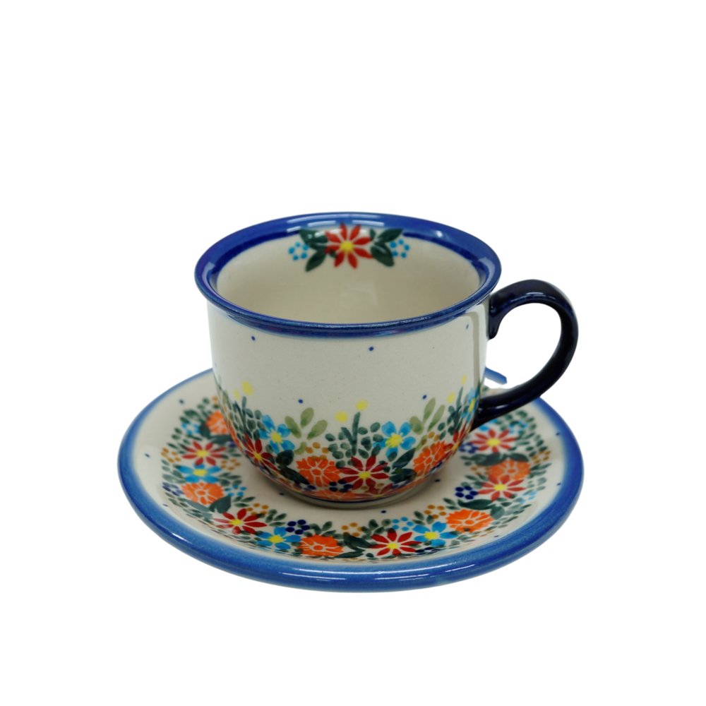 Ceramiczna filiżanka ze spodkiem Ceramika Bolesławiec