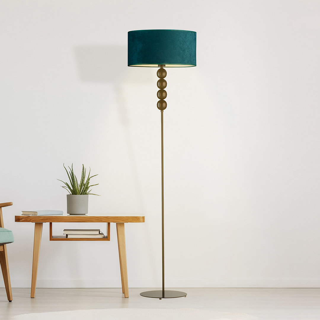 Designerska Czarna Lampa Podłogowa Z Welurowym Kloszem Do Salonu Bermudy Velur, Zieleń Butelkowa