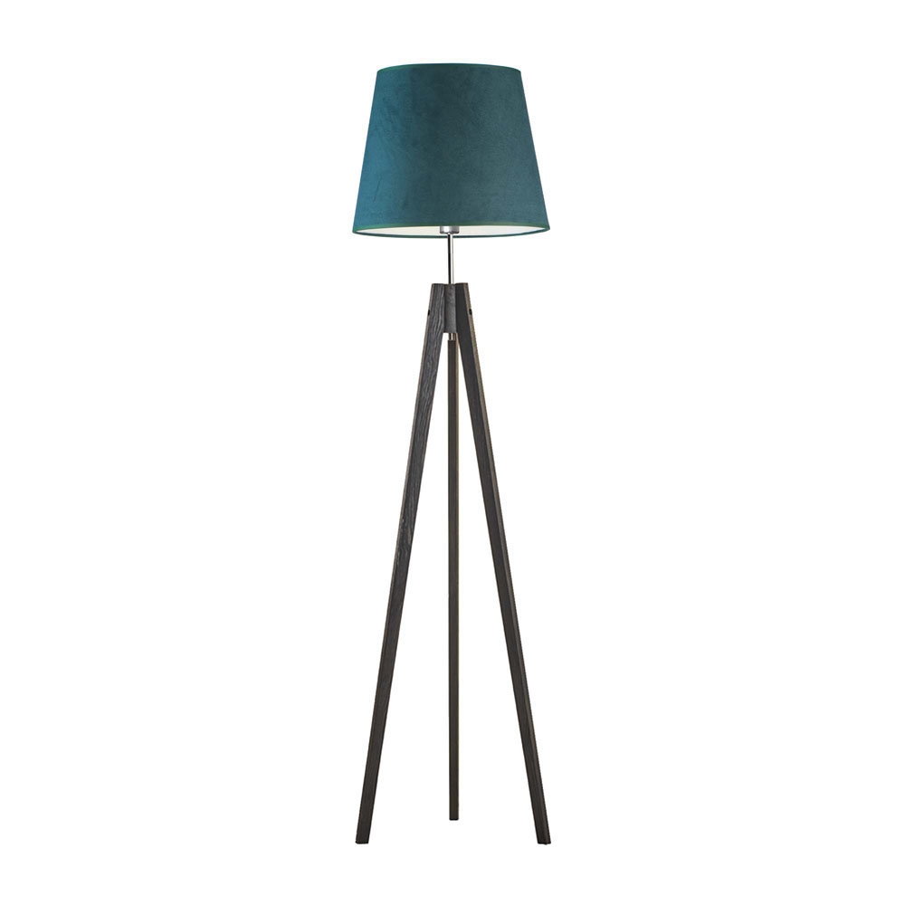 Lampa Stojąca, Podłogowa Typu Drewniany Tripod Aruba Velur, Zieleń Butelkowa