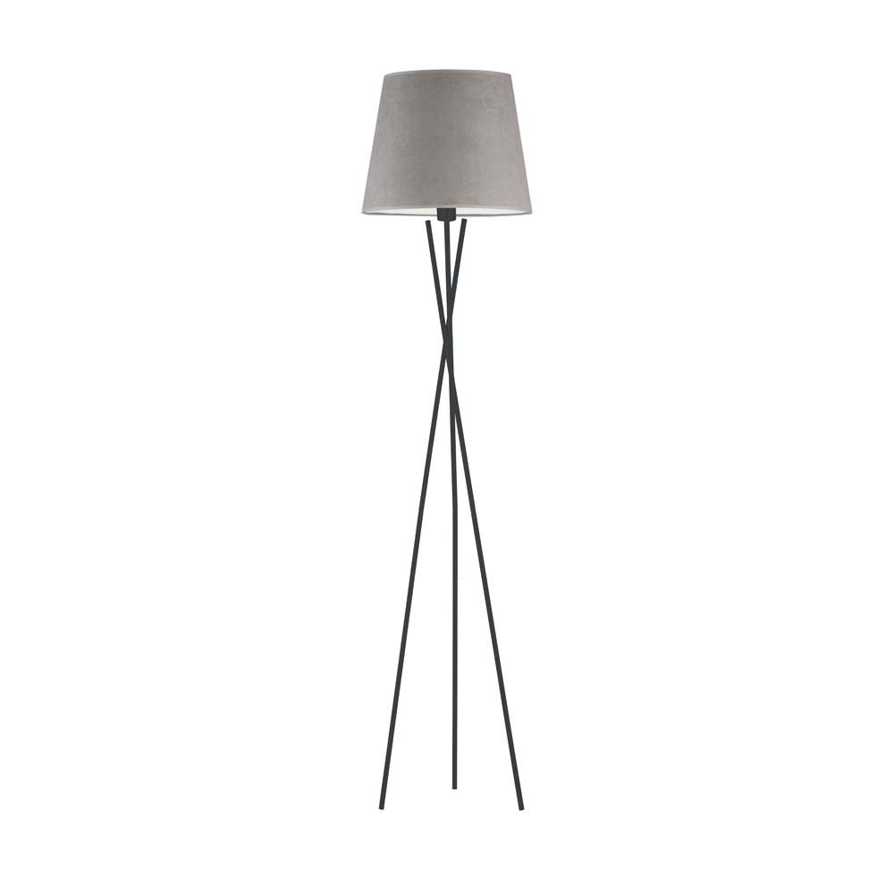 Trójnożna metalowa lampa stojąca do salonu, Lysne, Tokio velur, E27, 165X37 cm, Szary
