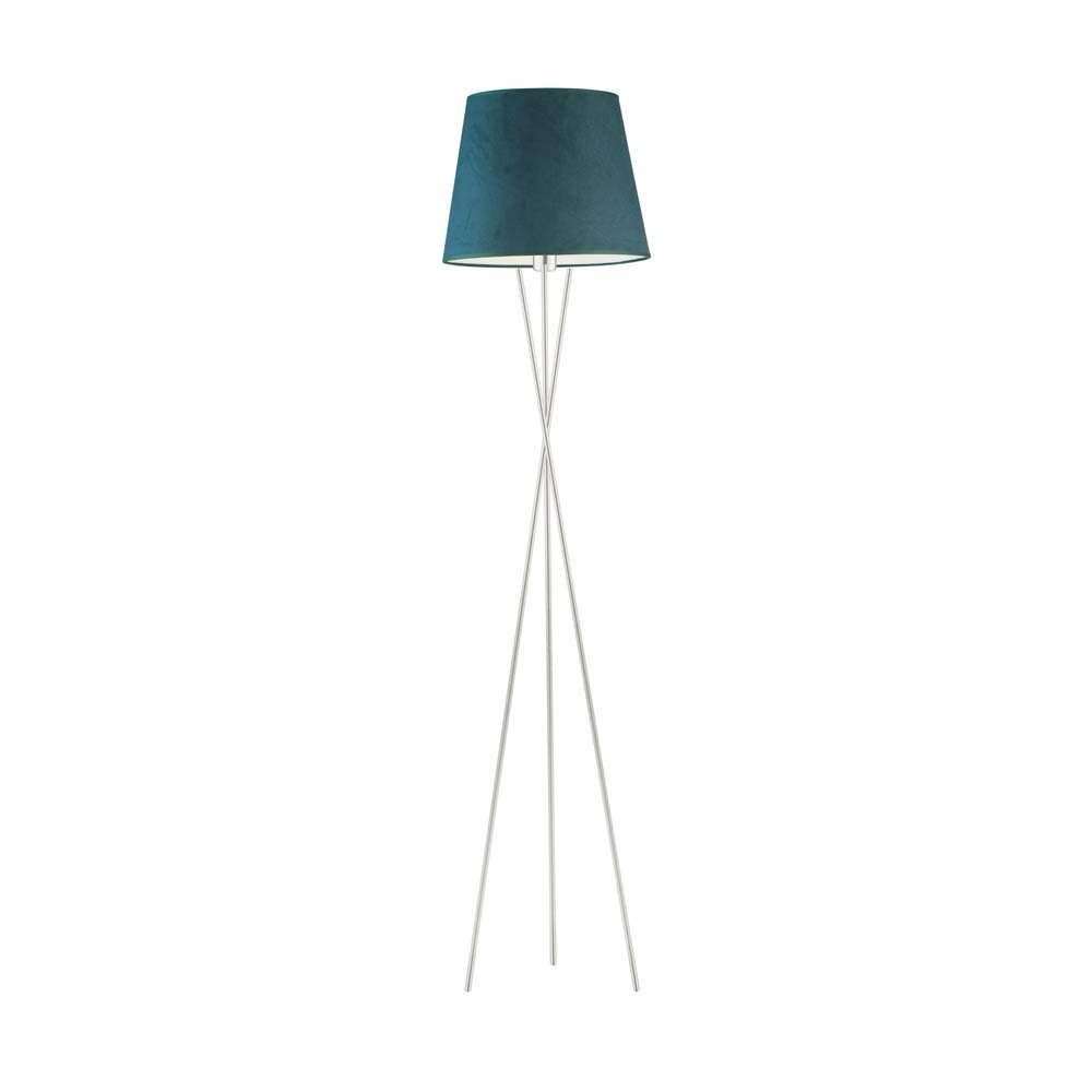 Nowoczesna lampa podłogowa typu tripod, Lysne, Tokio velur, Zieleń butelkowa