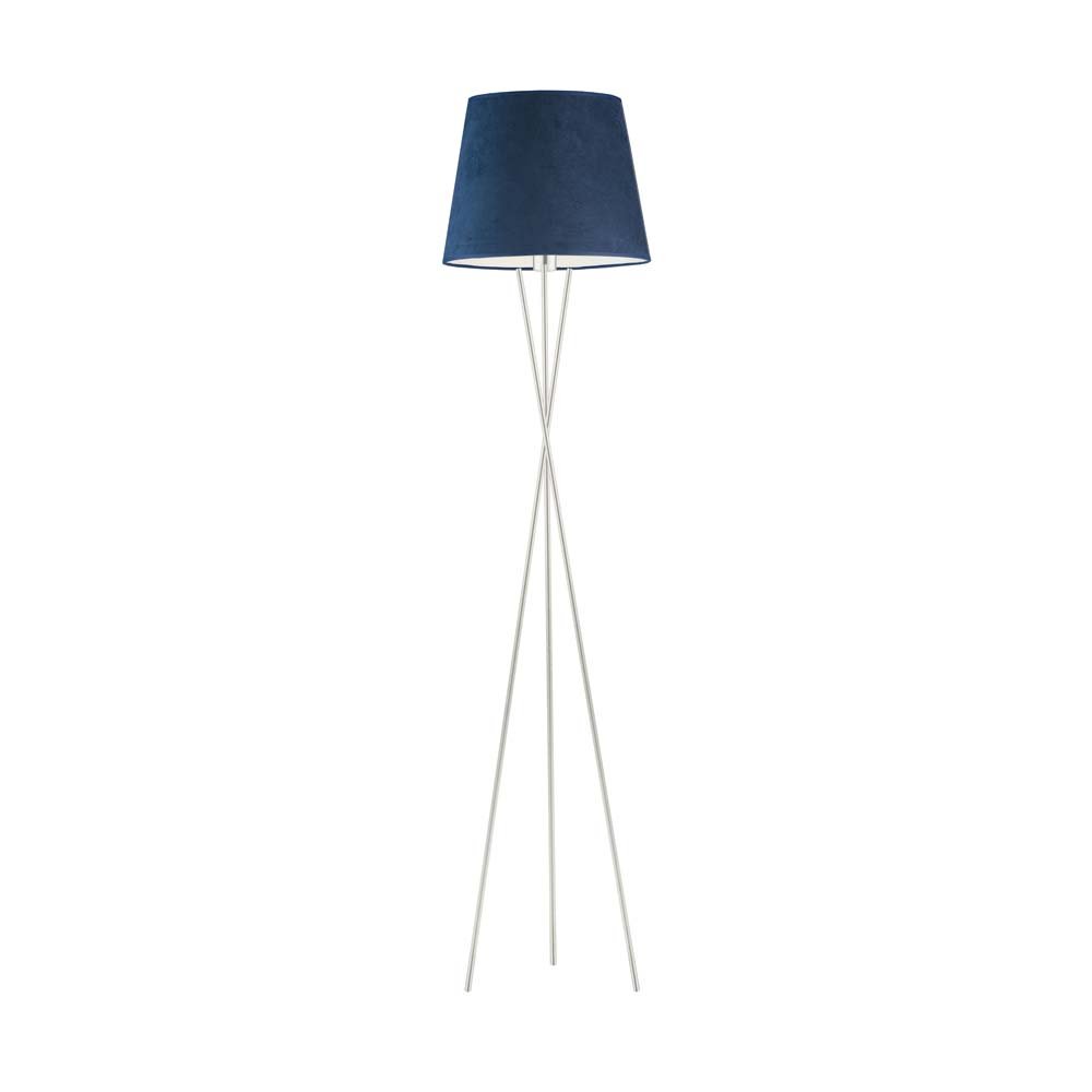 Nowoczesna lampa podłogowa typu tripod, Lysne, Tokio velur, Granatowy