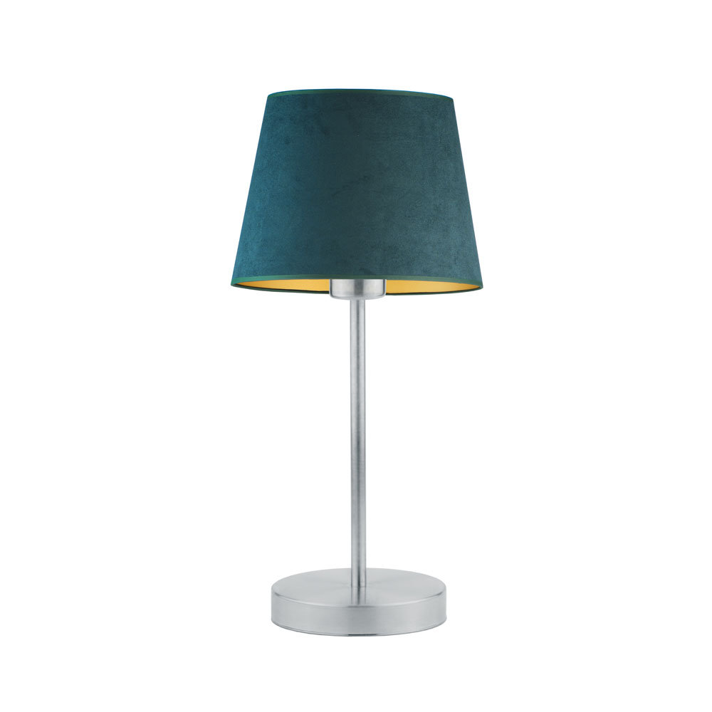 Srebrna Lampka Na Nocny Stolik Siena Velur W Stylu Glamour, Zieleń Butelkowa Ze Złotym Wnętrzem
