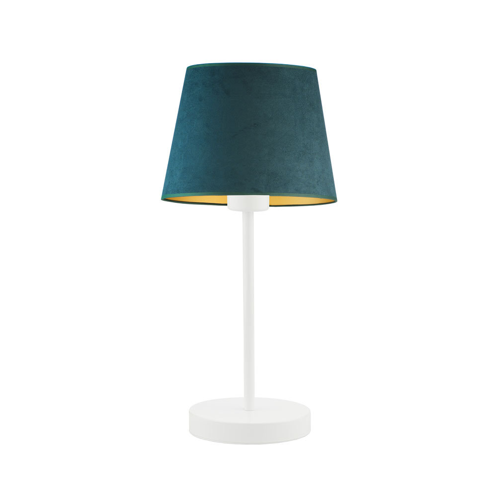 Biała Lampka Nocna Z Welurowym Abażurem Siena Velur E27 19X41 Cm, Zieleń Butelkowa Ze Złotym Wnętrzem