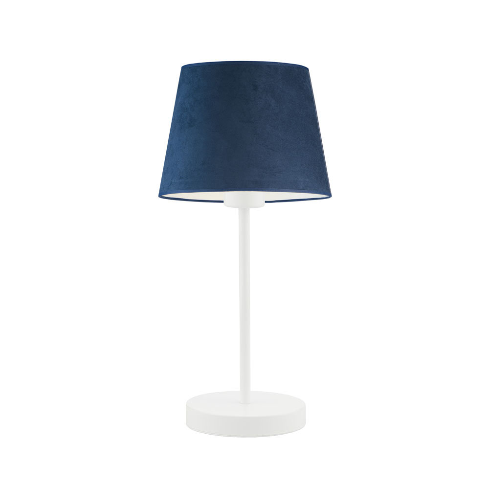 Biała Lampka Nocna Z Welurowym Abażurem Siena Velur E27 19X41 Cm, Granatowy