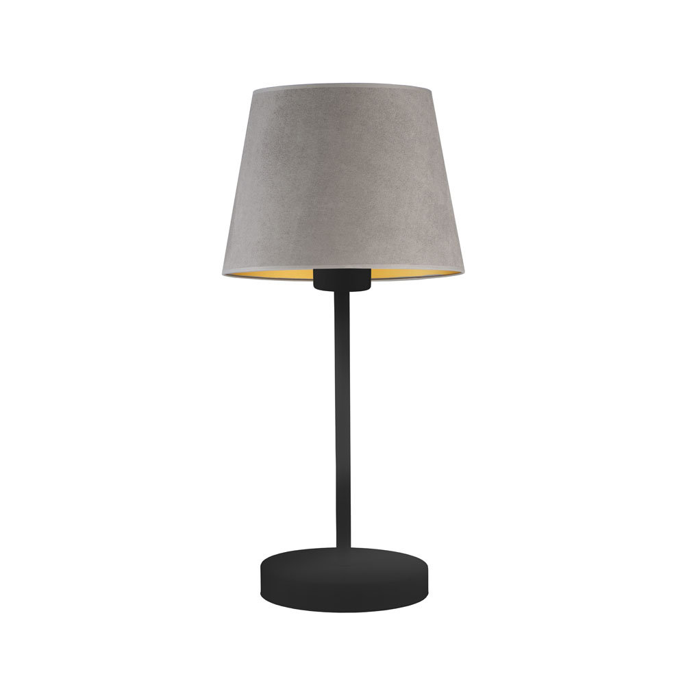 Czarna Lampa Stołowa Z Miękkim Abażurem Siena Velur, Szary Ze Złotym Wnętrzem