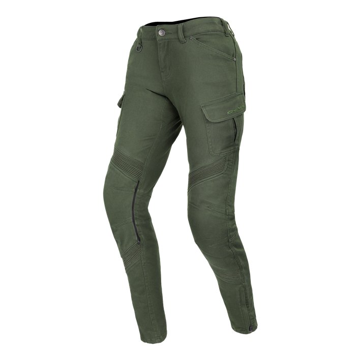 SHIMA GIRO LADY damskie spodnie motocyklowe – elastyczne, slim fit, damskie spodnie cargo z warstwą kevlaru, ochraniacze CE na kolana i biodra, kieszenie na udach (khaki, 24 normalne)