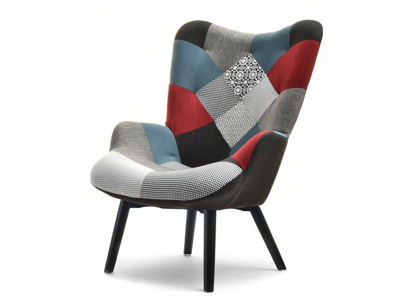 Kolorowy Fotel Do Salonu Nuria Patchwork 1 Na Czarnych Nogach