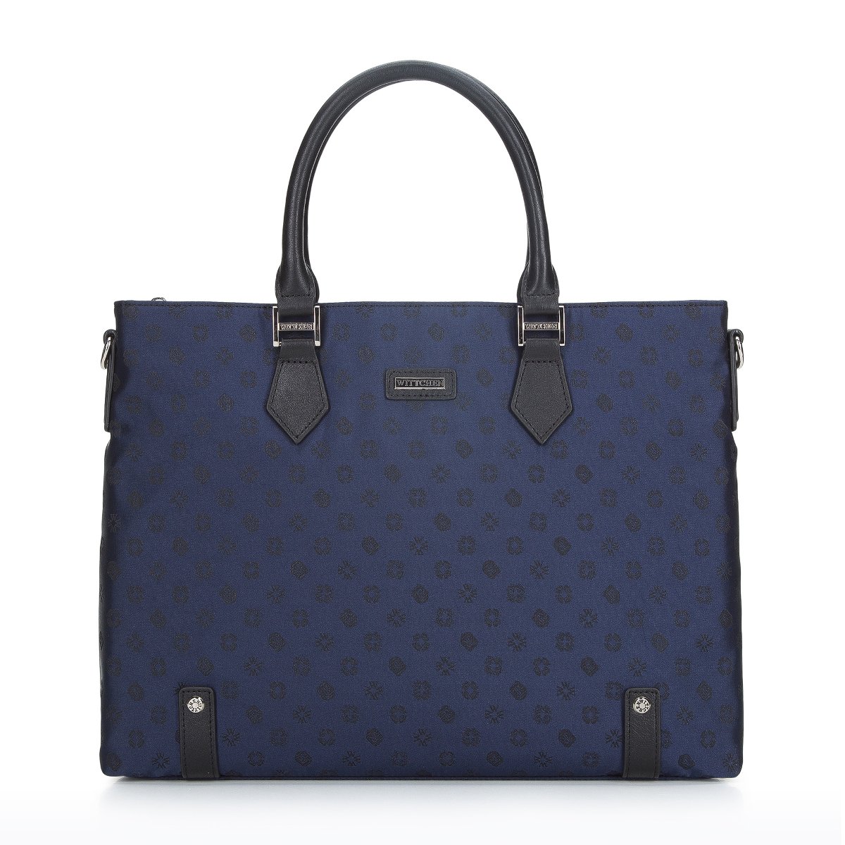 Damska Torba Na Laptopa 12” Z Żakardu Z Opaskami Ze Skóry 95-4-903-N