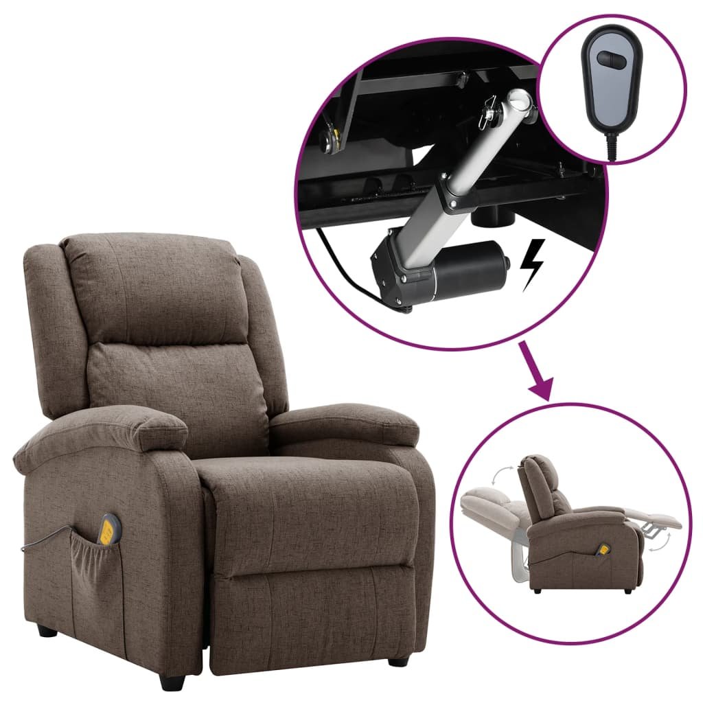 Lumarko Rozkładany fotel masujący, elektryczny, kolor taupe, tkanina