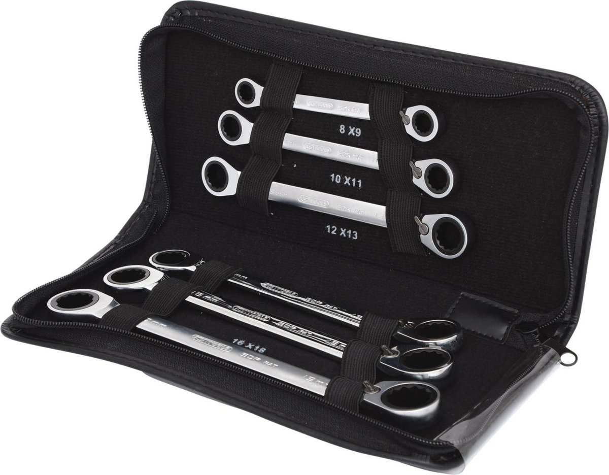KS TOOLS GEAR+ Zestaw podwójnych kluczy oczkowych z grzechotka,