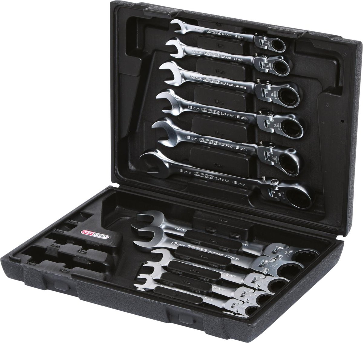 KS Tools KS-Tools 503.4865 Gear Plus Czarny z grzechotką zestaw kluczy pierścieniowych szczękowych, z blokadą, 12-częściowy, 8  19 MM 503.4865