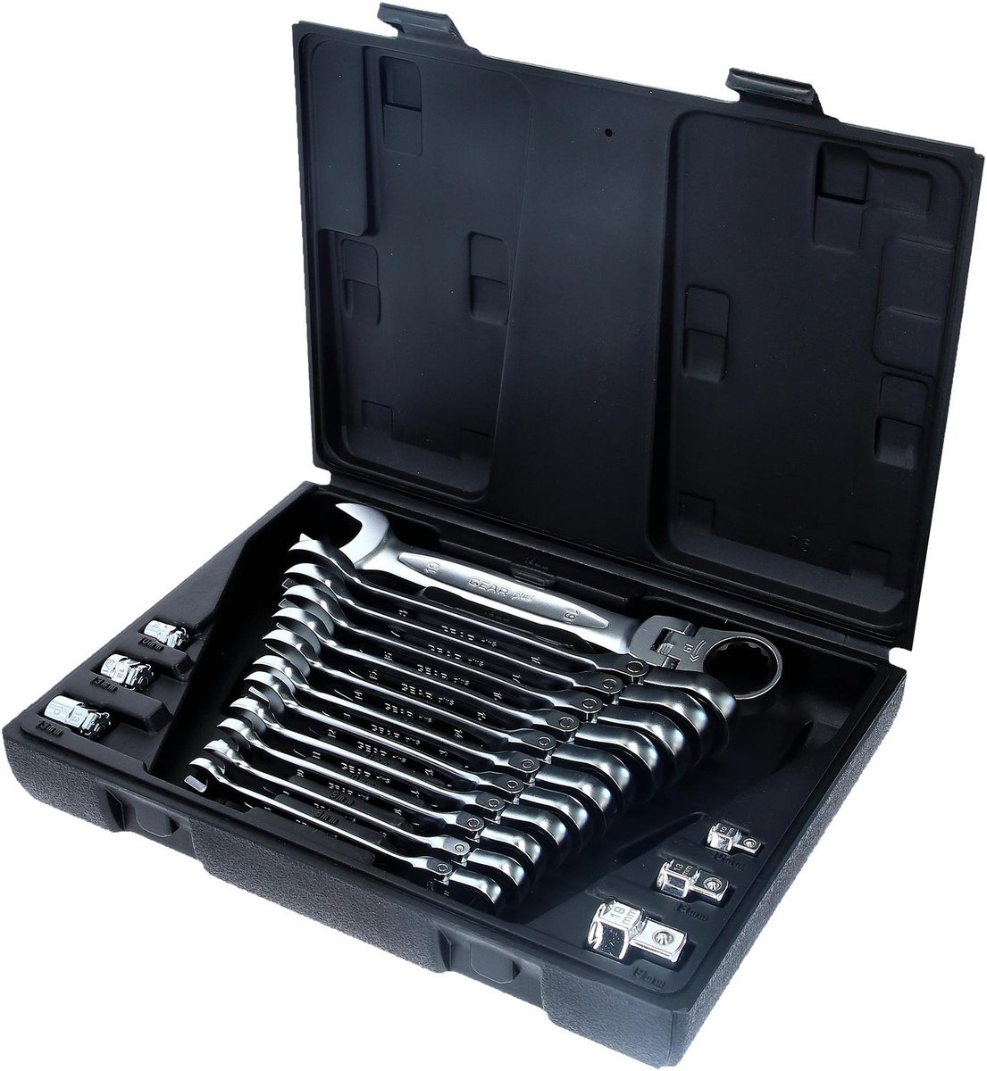KS Tools KS-Tools 503.4868 Gear Plus Czarny z grzechotką zestaw kluczy pierścieniowych szczękowych, z blokadą, 18-częściowy, 8  19 MM, z zamkiem adapter 5034868
