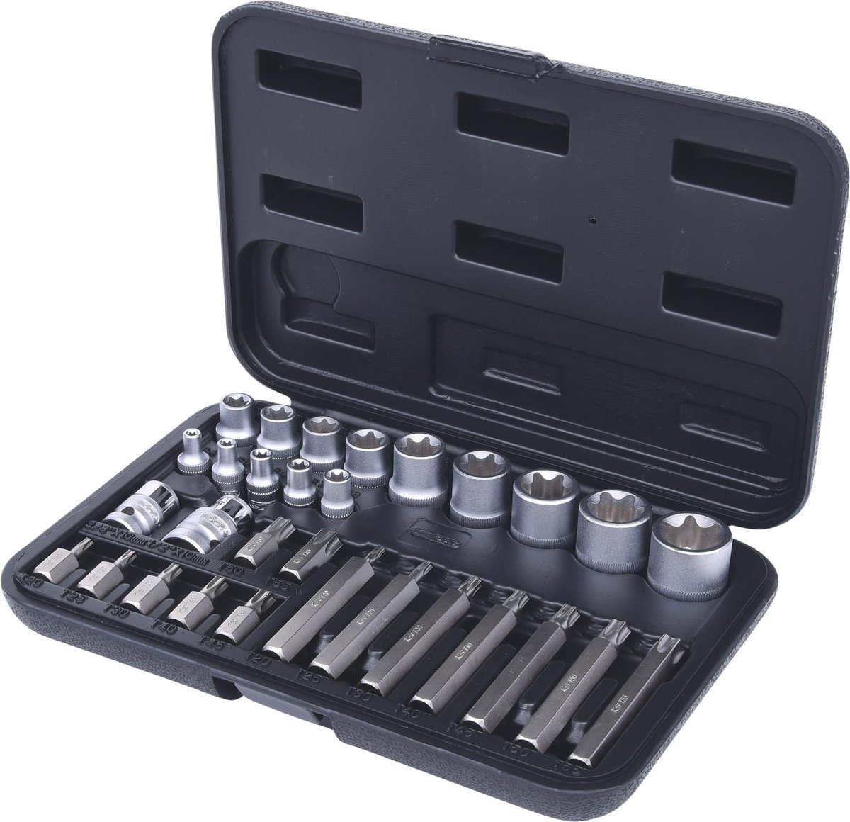 KS Tools 911.4301  2 1/4 cala  3/8 cala  1/2 cala Komplet klucze nasadowe i bity TX z otworem, 30-częściowy 4042146053300
