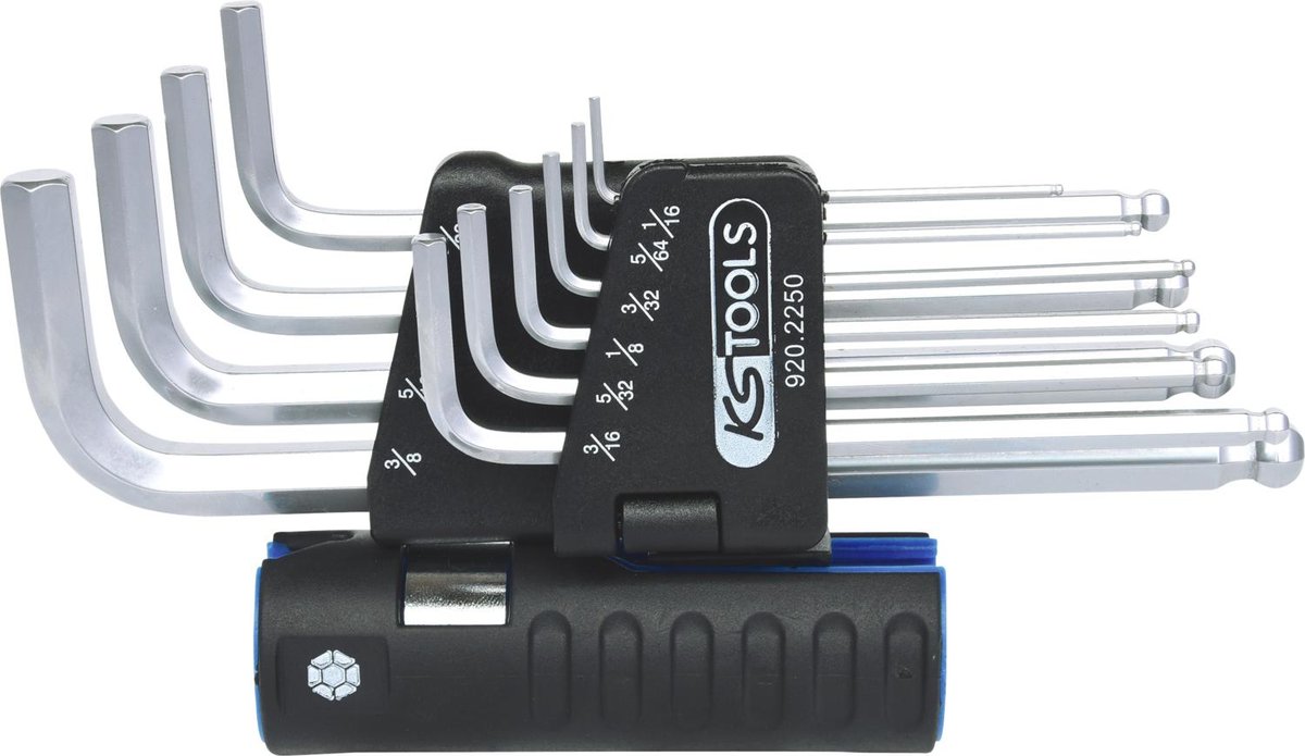 KS Tools Komplet klucz imbusowy zagięty z firmy  920.2250 Classic 3-in-1 głowica kulowa, długie, 10-częściowy, 5/64 cala  9/16 cala 4042146355374