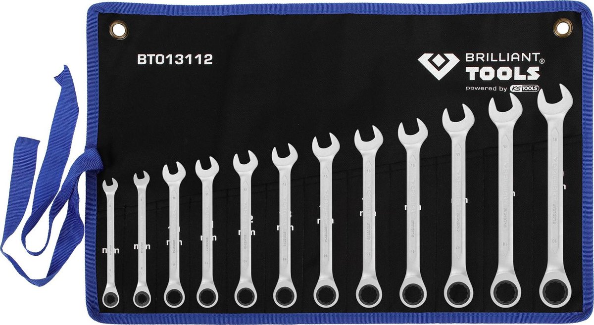 Brilliant Tools Zestaw kluczy oczkowych z grzechot, 12-szt, 8 - 19 mm