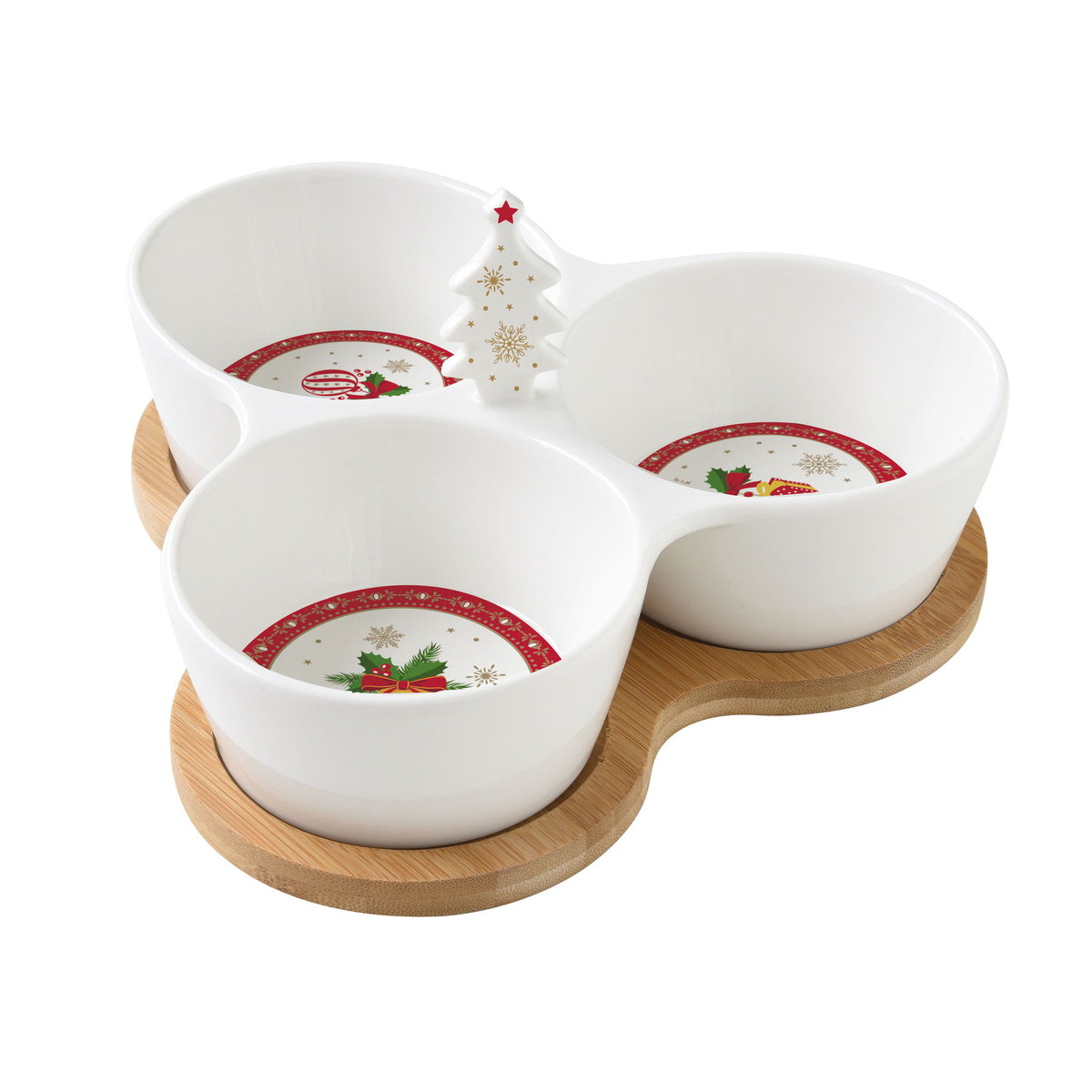 Easy life Miseczka Do Dipów I Na Przekąski Potrójna Porcelanowa Na Podstawce Magic X-Mass Balls Biała