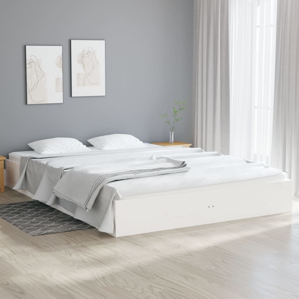 Lumarko Rama łóżka, biała, lite drewno sosnowe, 150x200 cm, King Size
