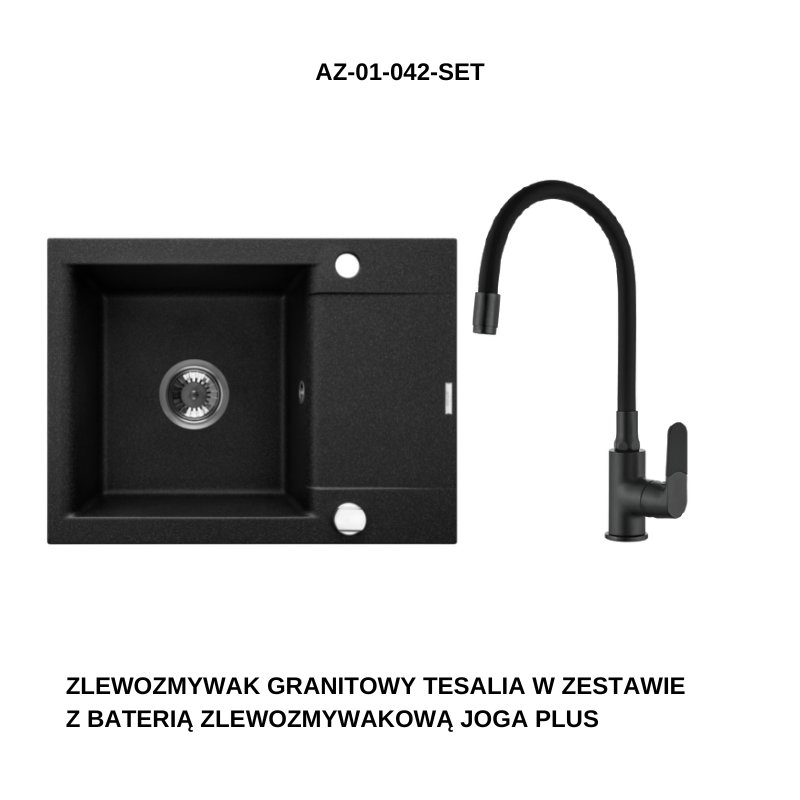 INVENA ZLEWOZMYWAK GRANITOWY 1K TESALIA Z KRÓT OC SYF CHR W ZES Z CZARNĄ BZ JOGA PLUS