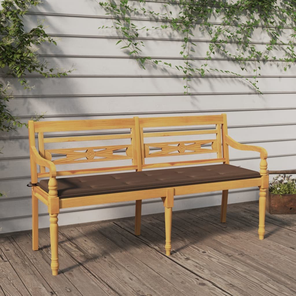 vidaXL Ławka Batavia z taupe poduszką, 150 cm, lite drewno tekowe