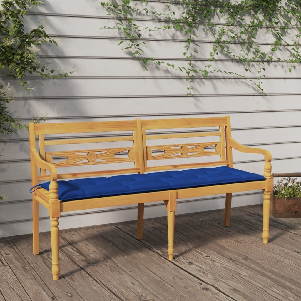 vidaXL Ławka Batavia z niebieska poduszką, 150 cm, lite drewno tekowe