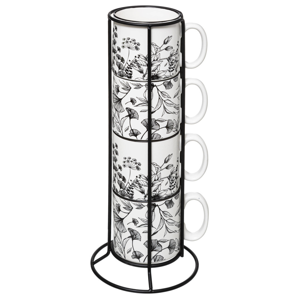 Filiżanki Ceramiczne Na Stojaku Floral, 240 Ml, 4 Sztuki
