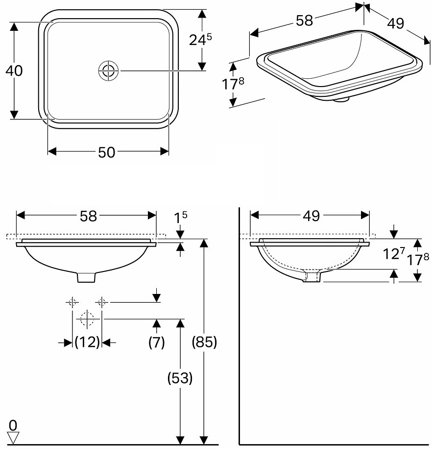 Koło Laufen Kartell Umywalka wisząca 46x28x12 cm z otworem na baterię biała H8153350001111 H1085