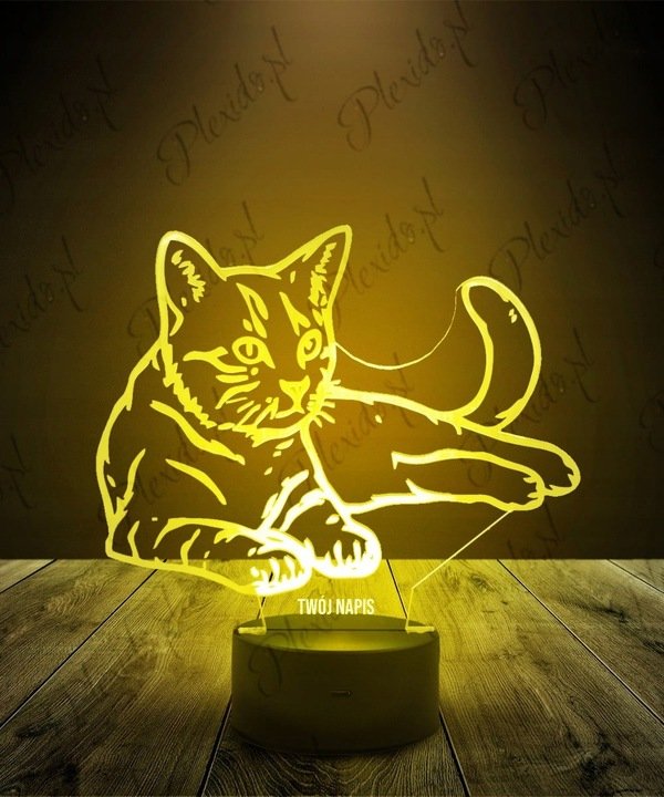 Lampka Nocna Kot Grawer 16 kolorów LED PLEXIDO