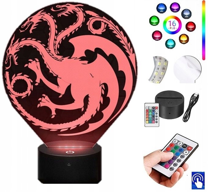 Lampka Nocna Gra o Tron Ród Smoka 16 LED PLEXIDO