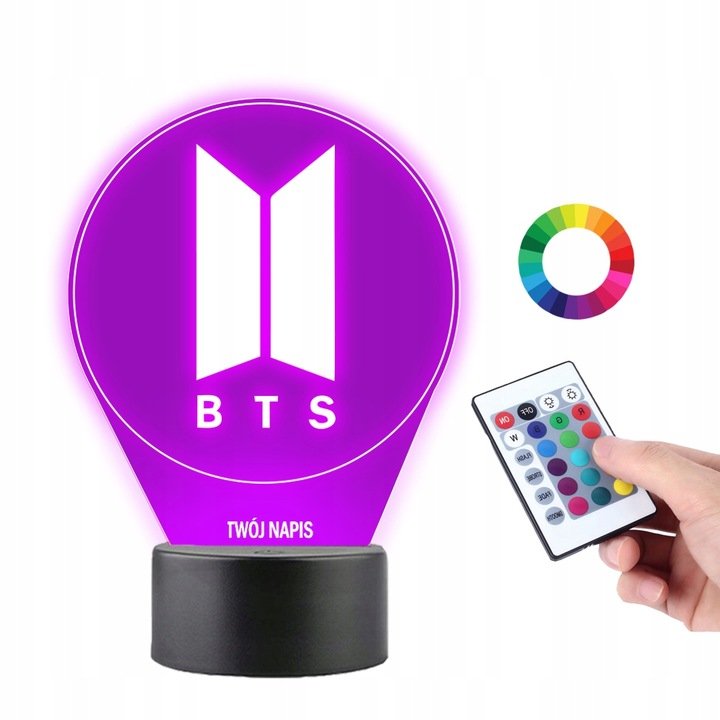 Lampka Nocna BTS Boys Band LOG 16 Kol. LED PLEXIDO