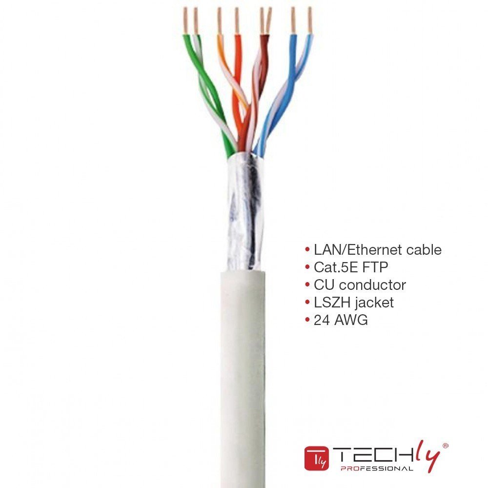 Techly Kabel instalacyjny F/UTP Cat.5e drut 100% Miedź LSZH 305m szary