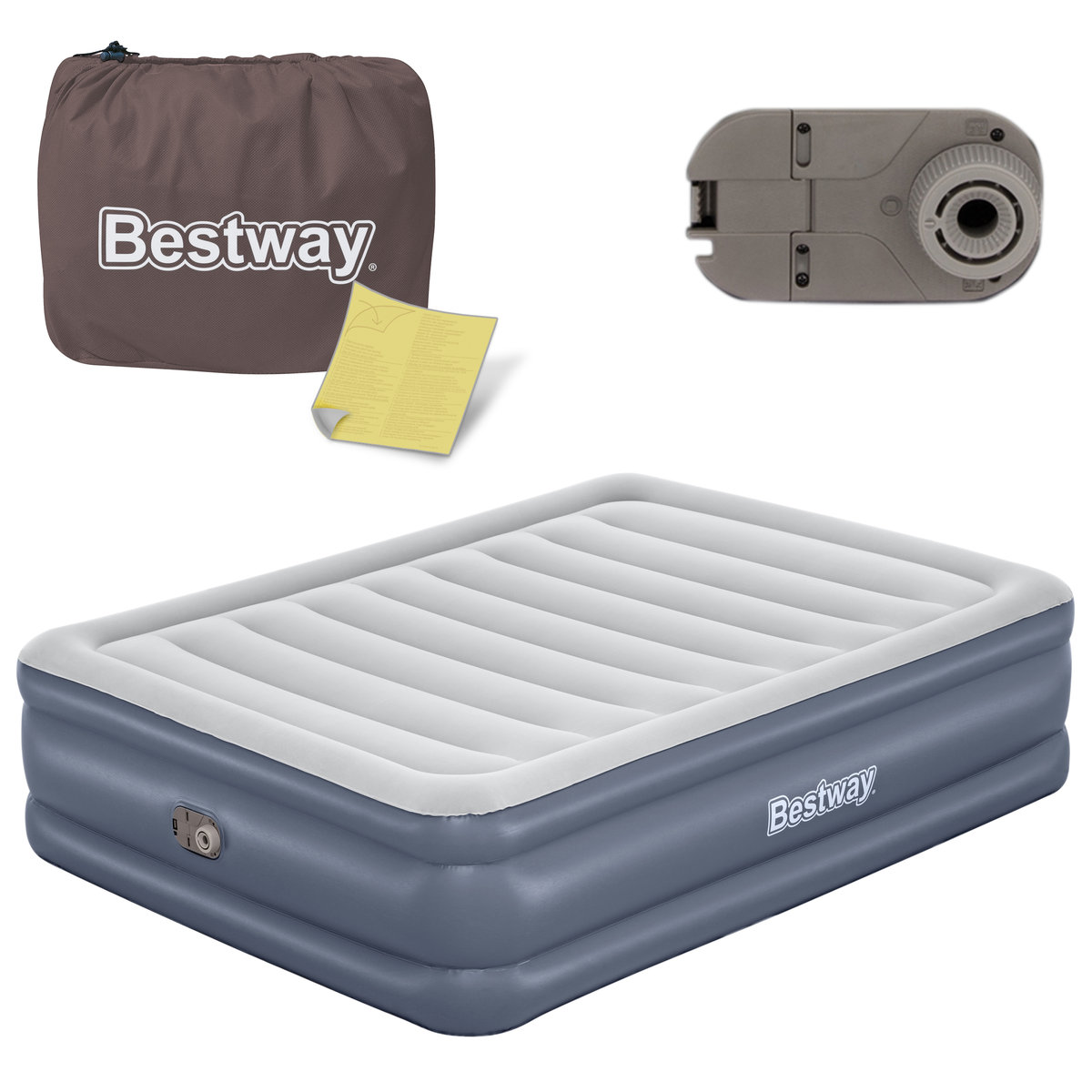 Materac dmuchany dwuosobowy do spania z wbudowaną pompką Bestway 203x152x51cm