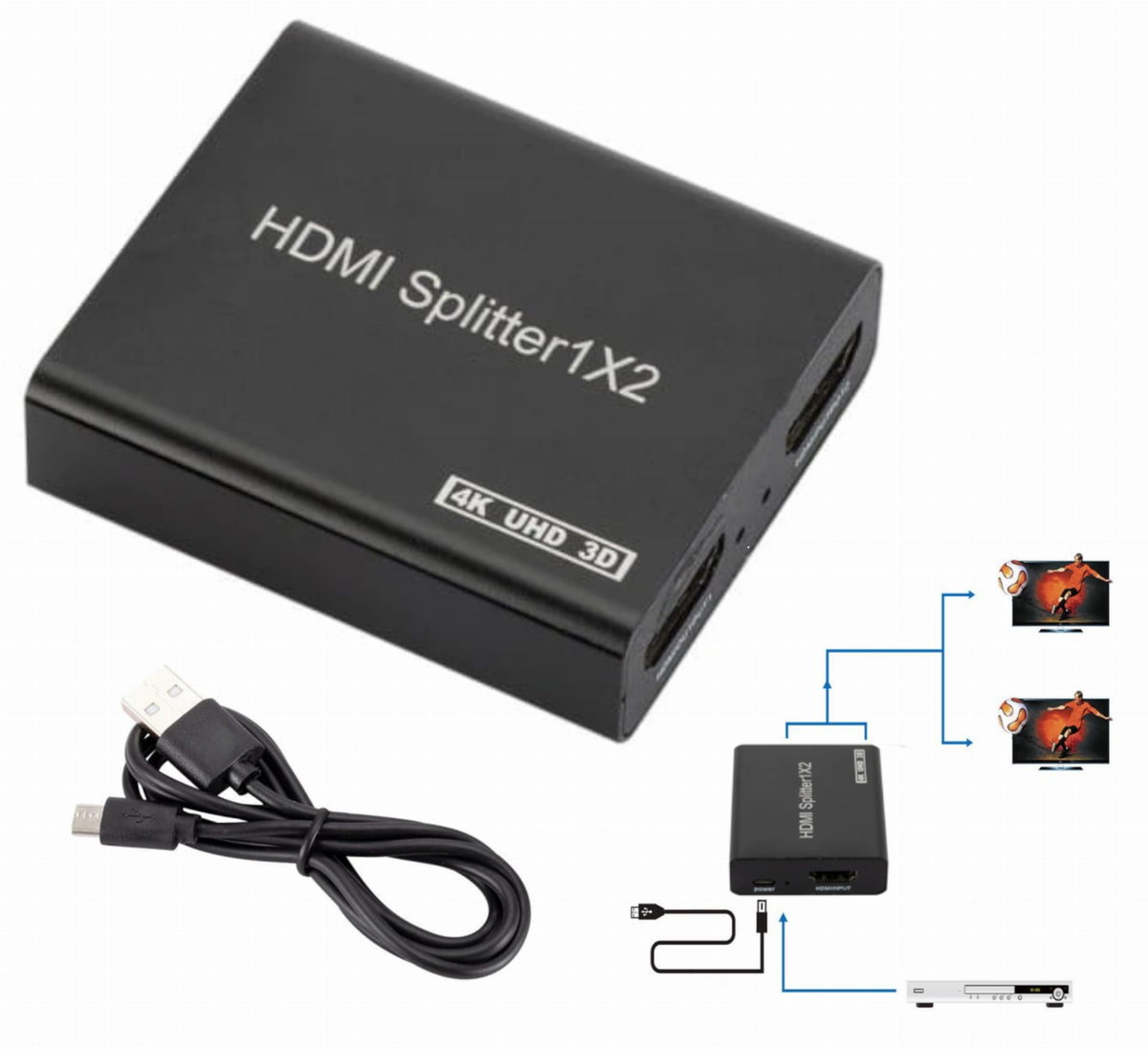 Splitter Obrazu 1X2 Hdmi 4Kx2K 3D Klonowanie Rozdzielacz Rozgałęźnik