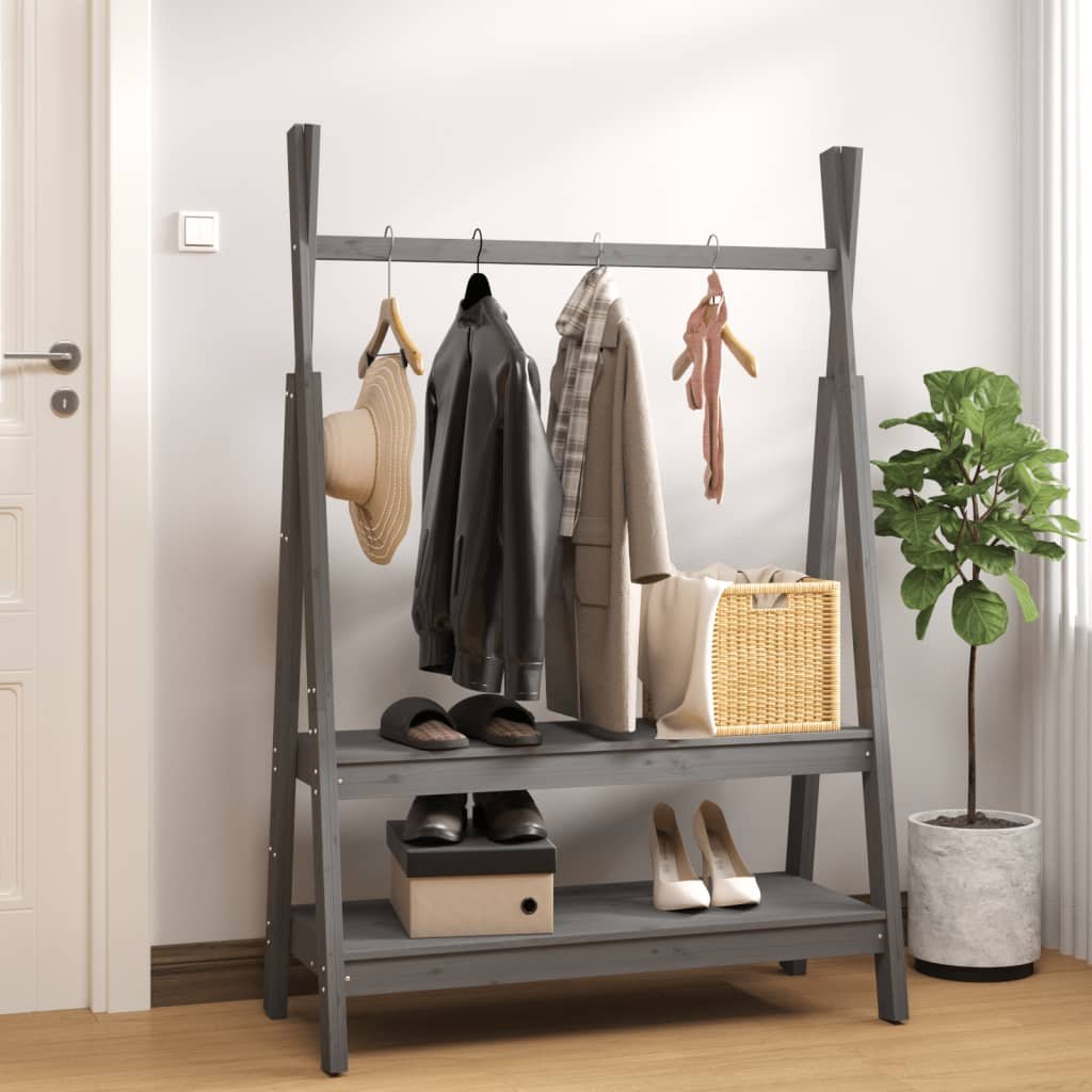 Vidaxl Wieszak Na Ubrania, Szary, 100X45,5X150 Cm, Lite Drewno Sosnowe