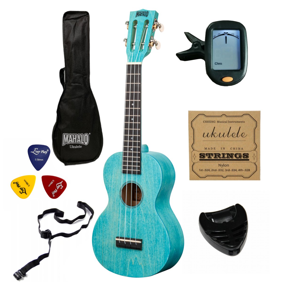 Ukulele koncertowe Mahalo ML2AB Aqua Blue zestaw