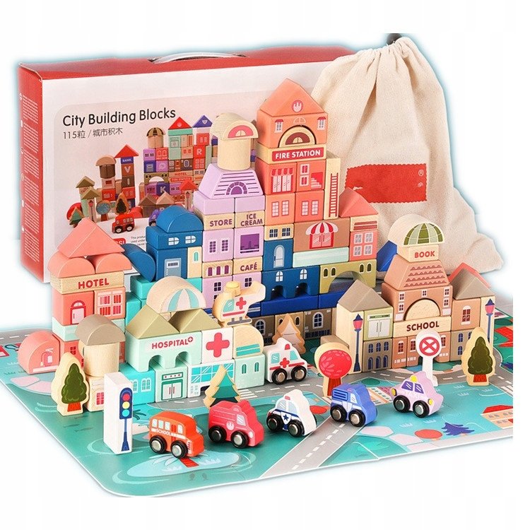 Lt285 Drewniane Klocki Miasto Auta 115 /152 Puzzle