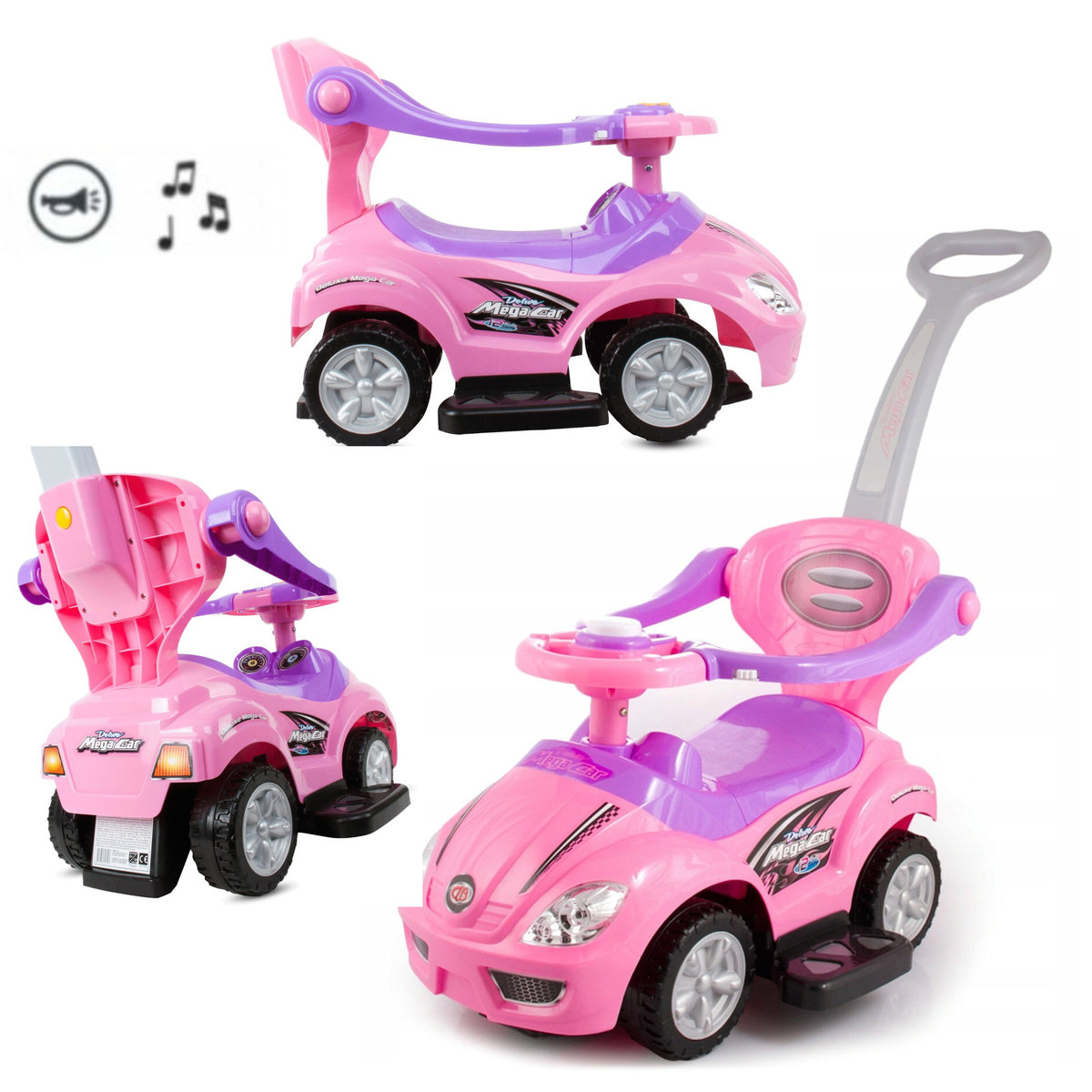 Mega Car COIL COIL JeŹdzik chodzik pchacz deluxe 381-rÓŻowy C0277-PINK