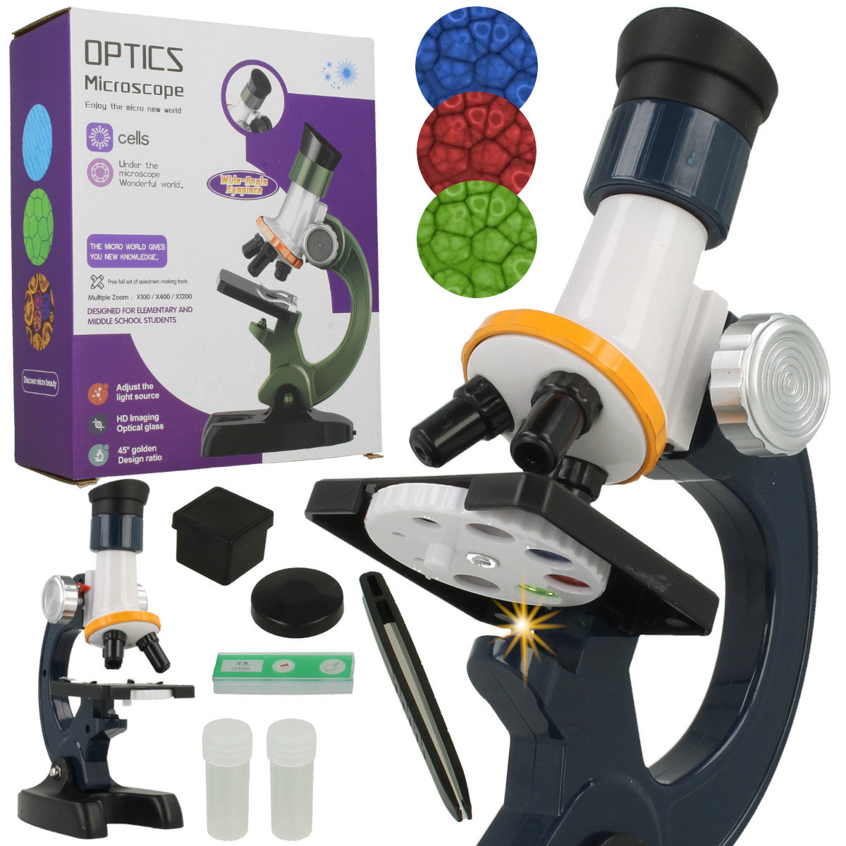 Mikroskop Naukowy 1200X Z Akcesoriami Edukacyjny  Niebieski U721N